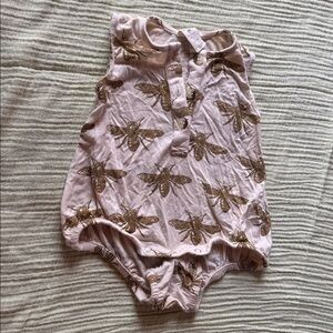 Cream & dark tan Romper with Gold bees Kate Quinn
